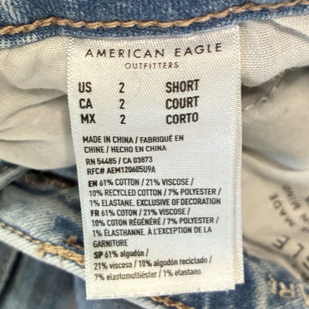 American Eagle Blue Jeans Super High Rise Flare Stretch Sz 2 Short Hippie Grunge - Picture 6 of 12